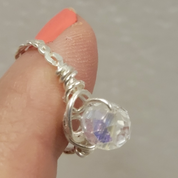 Silver and Clear Crystal Bead Ring - Picture 6 of 9